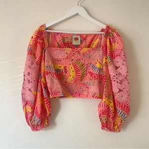 FARM Rio Dotted Bananas Smocked Embroidered Blouse - Dotted Bananas - Medium